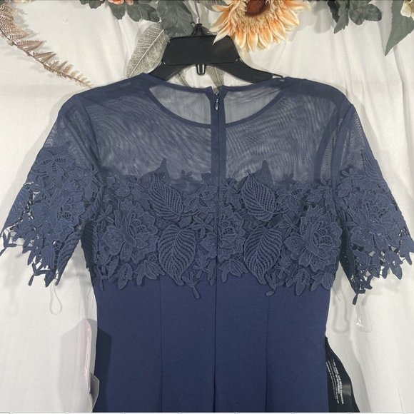 NWT JS‎ Collections [ 4 ] Crochet Embroidered Illusion Gown in Navy #Q261 - Picture 14 of 15